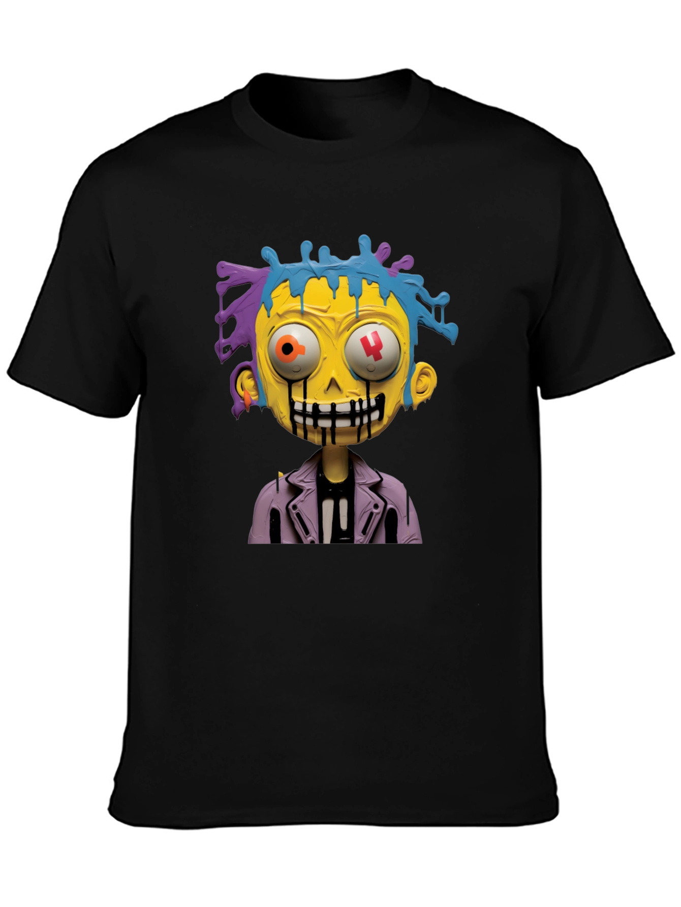 Cartoon Zombie Graphic Tee - Stylish Mens Black T-Shirt