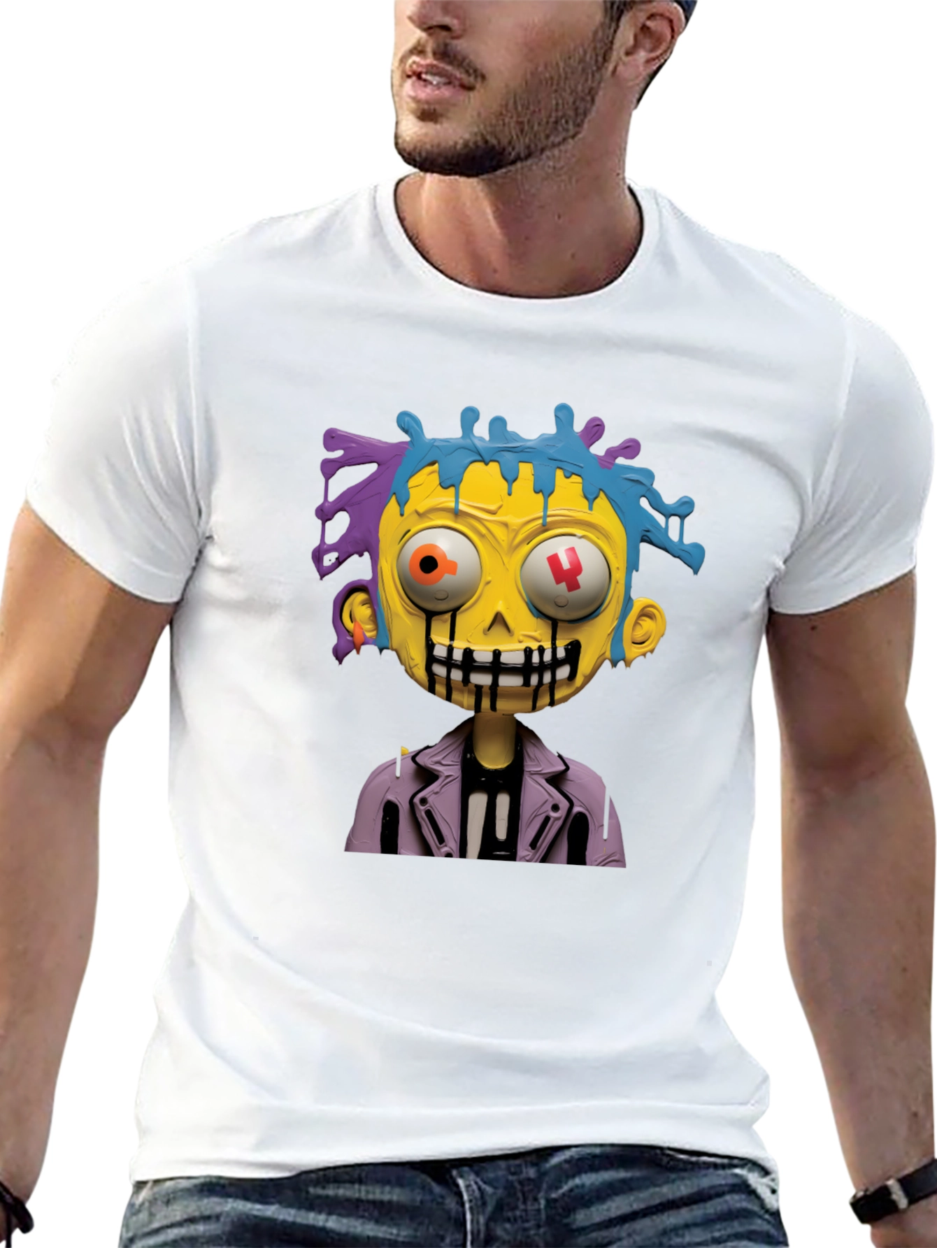 Cartoon Zombie Graphic Tee - Stylish Mens Black T-Shirt