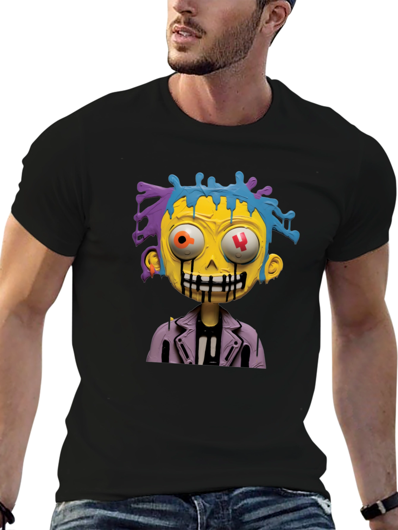 Cartoon Zombie Graphic Tee - Stylish Mens Black T-Shirt