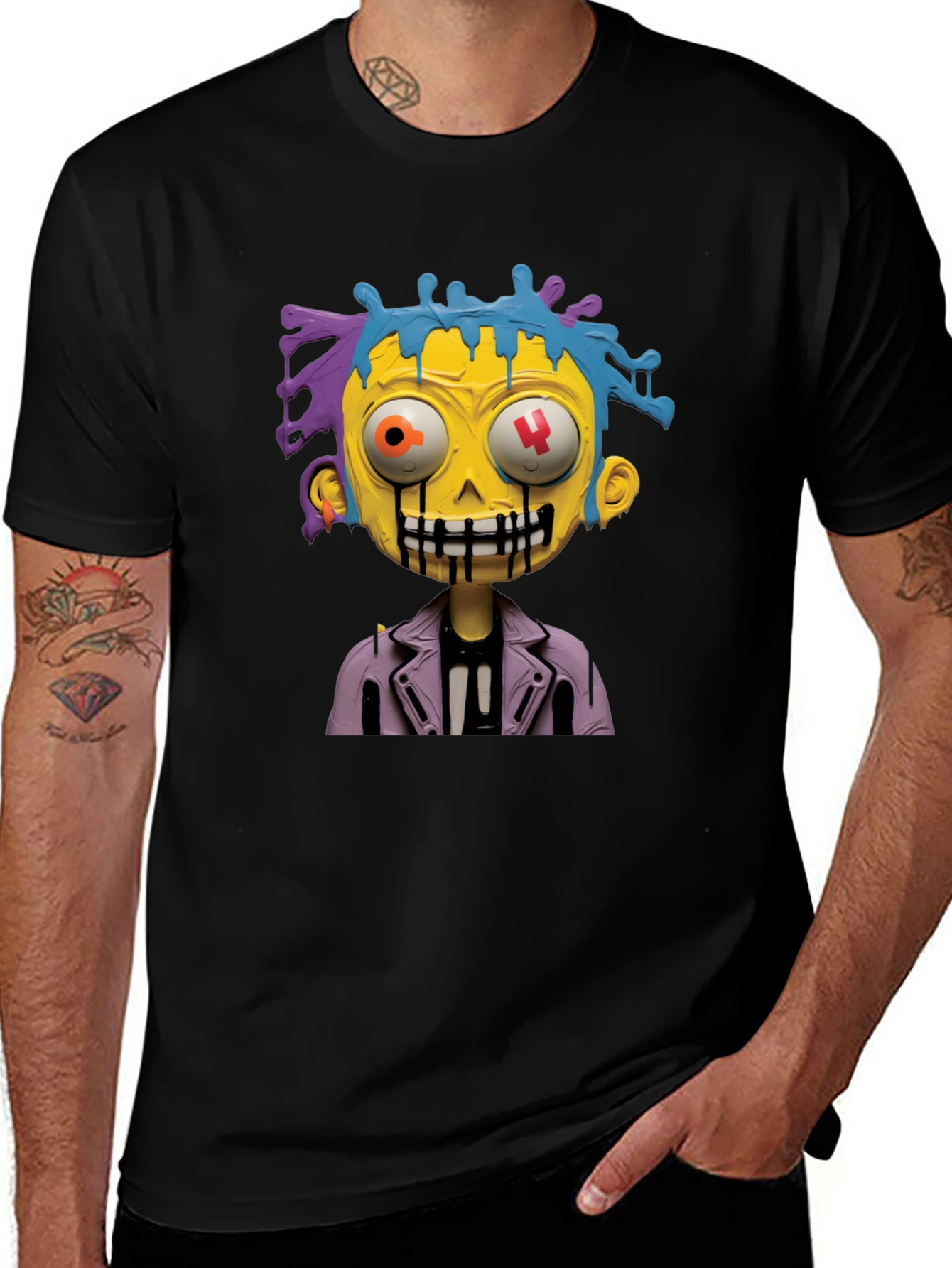 Cartoon Zombie Graphic Tee - Stylish Mens Black T-Shirt
