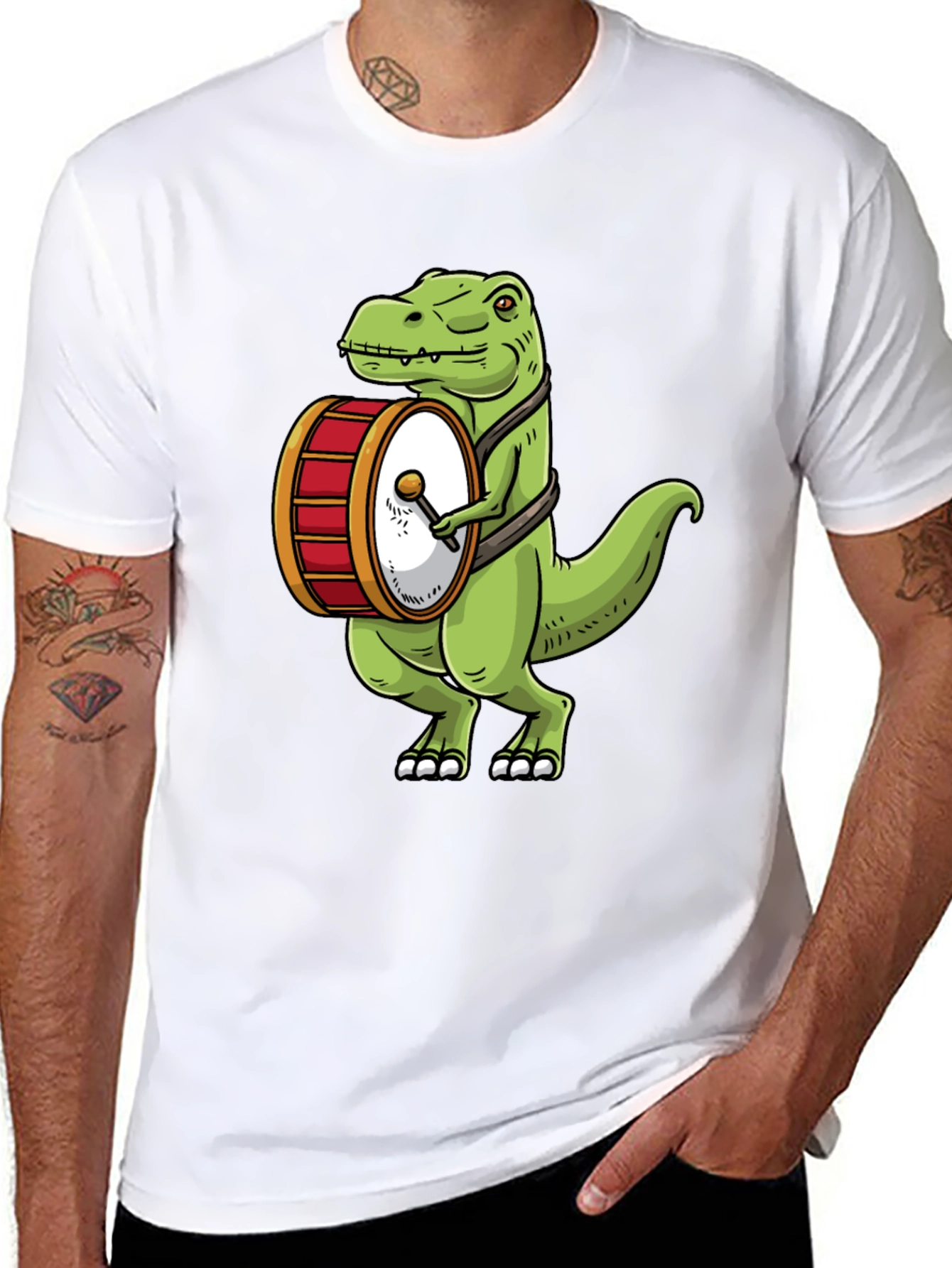 Dinosaur Drummer T-Shirt - Funny Dino Band Tee