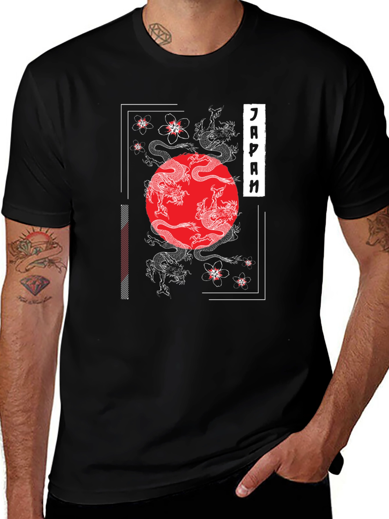 Japanese Dragon & Cherry Blossom Graphic T-Shirt