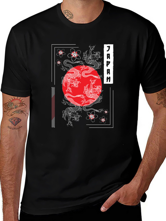 Japanese Dragon & Cherry Blossom Graphic T-Shirt