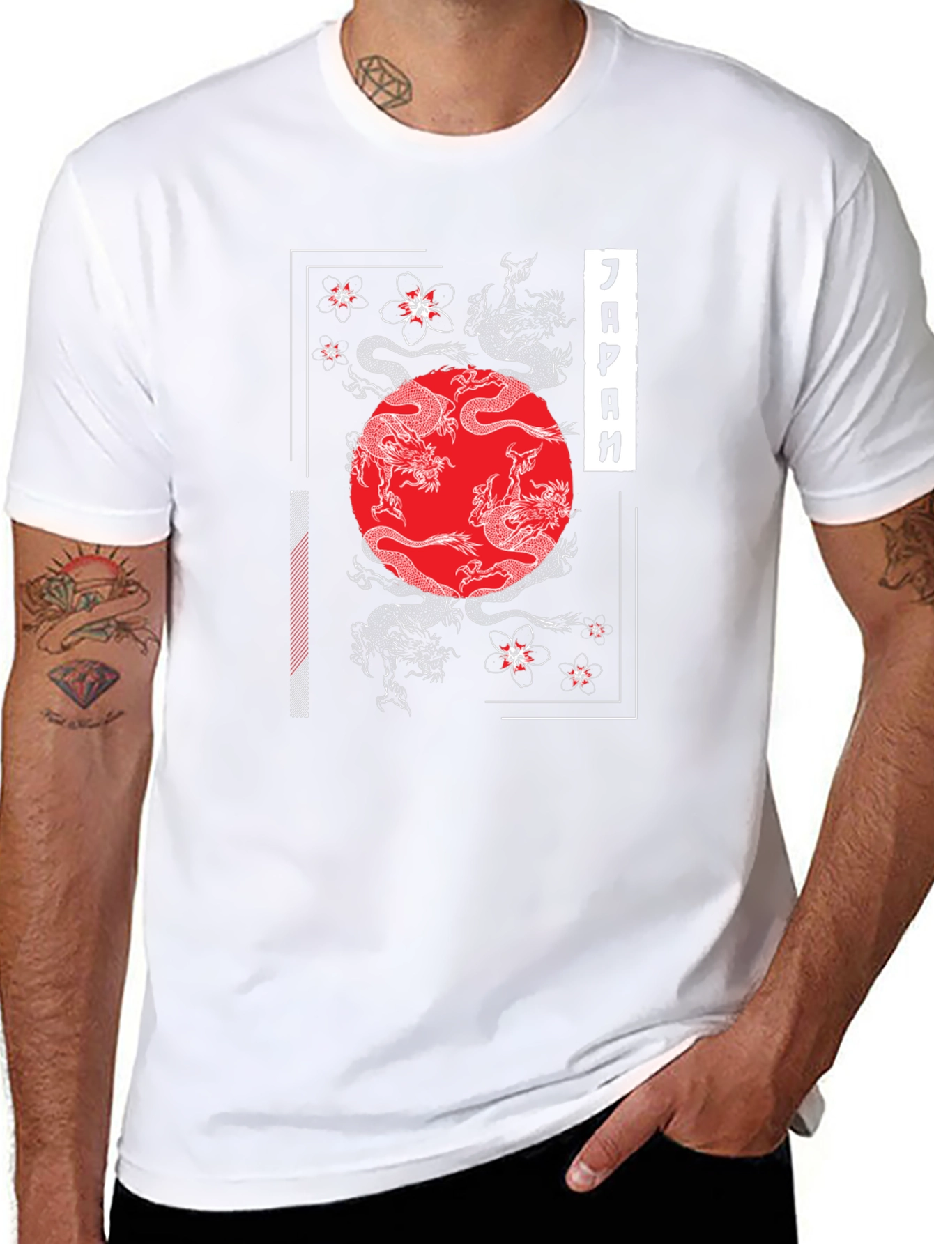 Japanese Dragon & Cherry Blossom Graphic T-Shirt