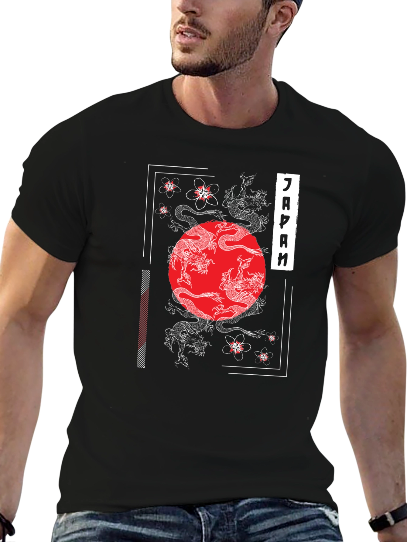 Japanese Dragon & Cherry Blossom Graphic T-Shirt