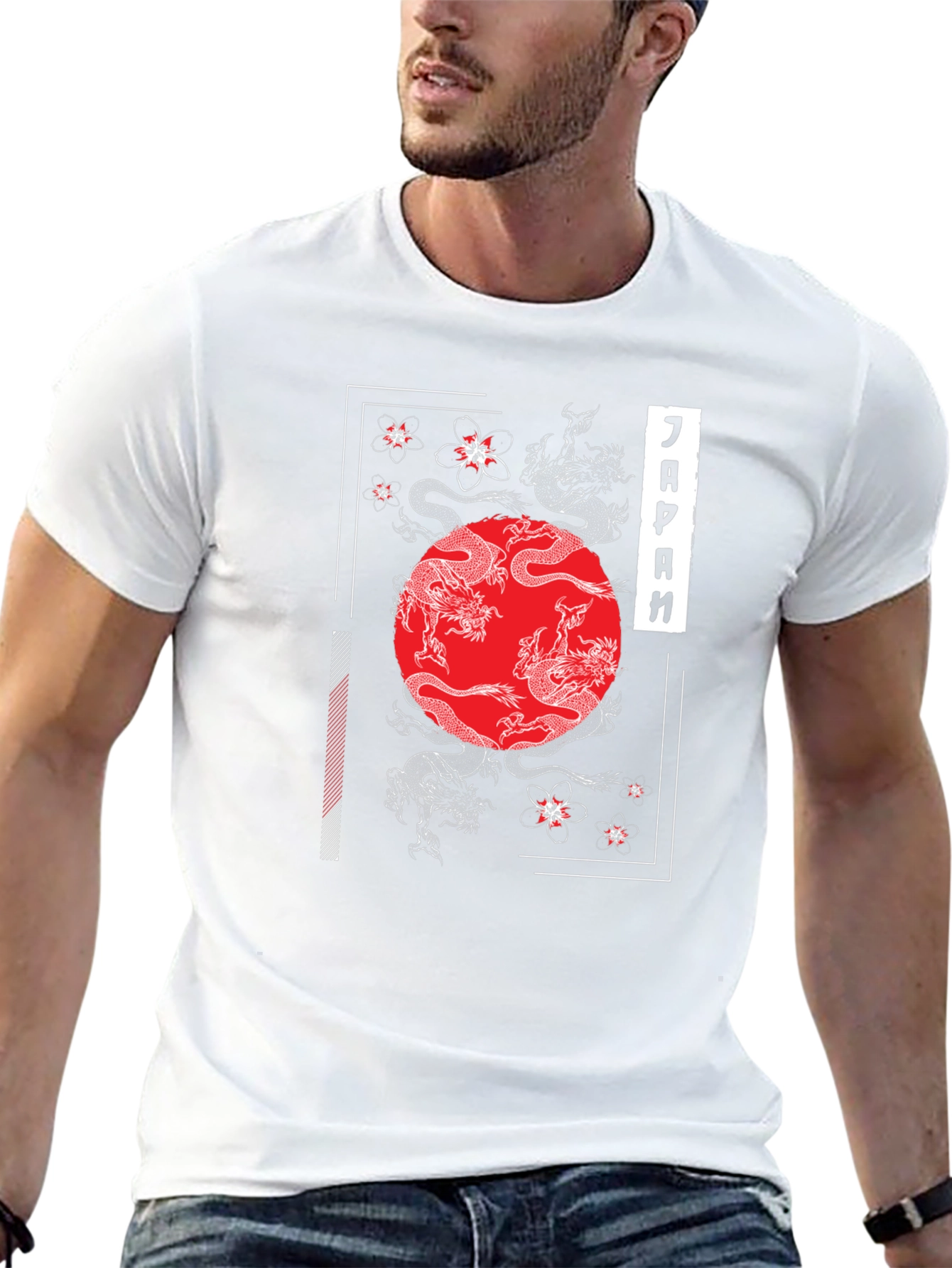 Japanese Dragon & Cherry Blossom Graphic T-Shirt