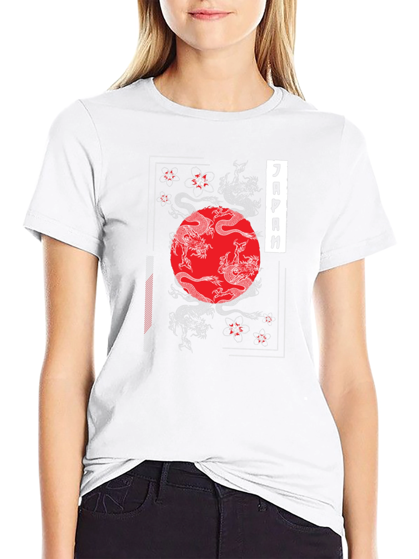 Japanese Dragon & Cherry Blossom Graphic T-Shirt