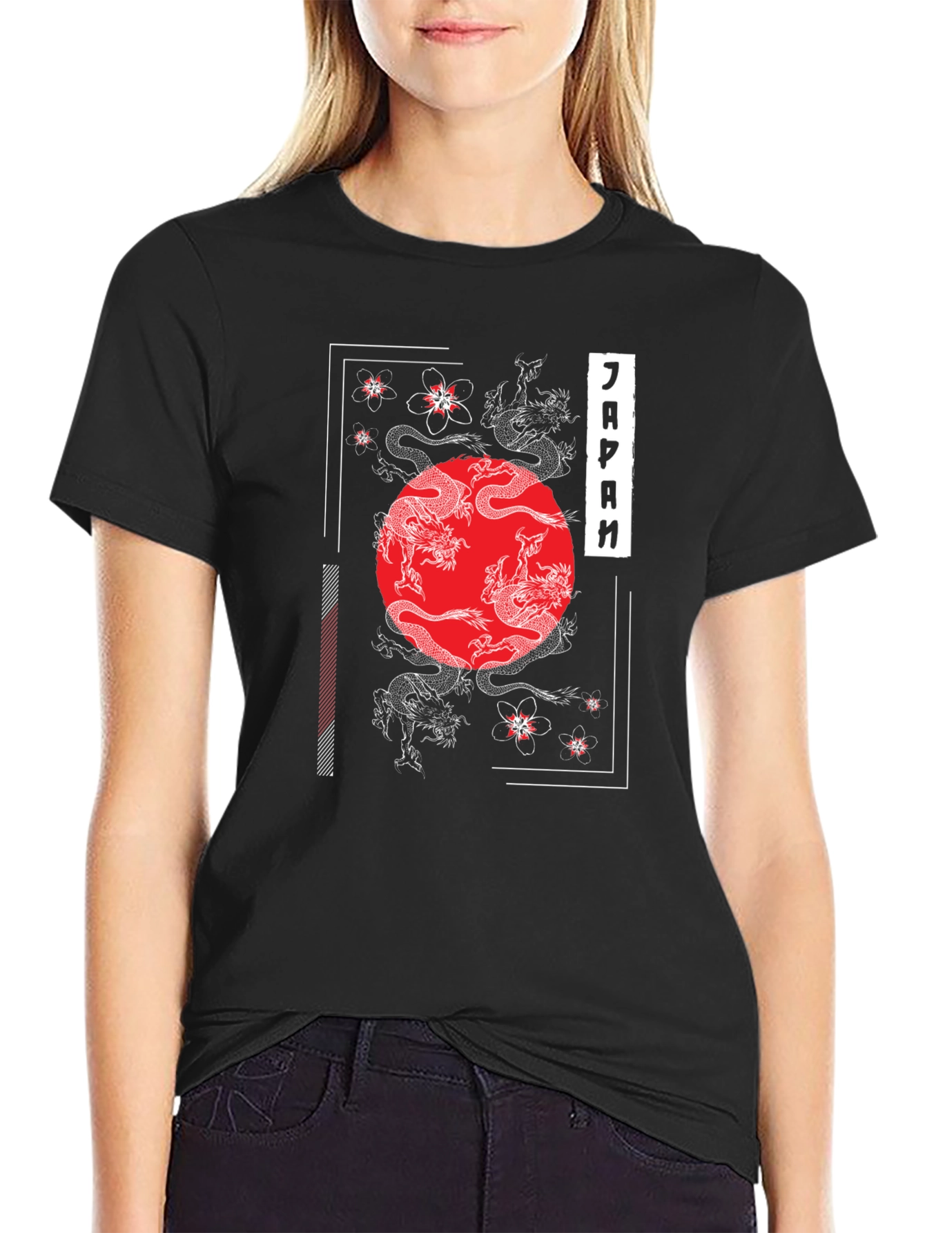 Japanese Dragon & Cherry Blossom Graphic T-Shirt