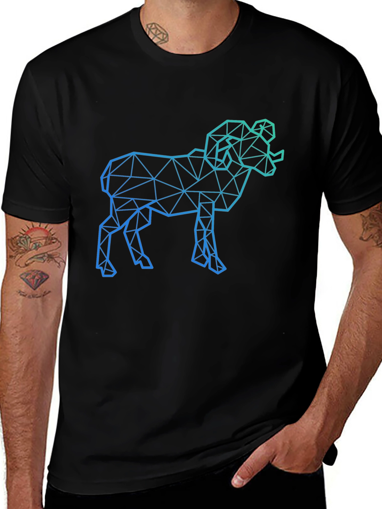 Geometric Ram Graphic Tee - Black