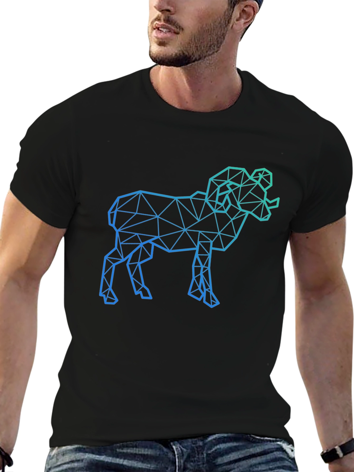 Geometric Ram Graphic Tee - Black