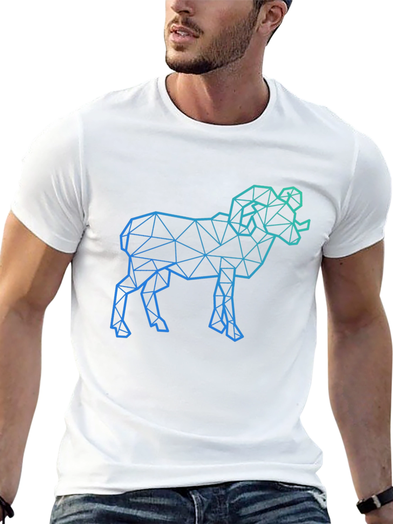 Geometric Ram Graphic Tee - Black