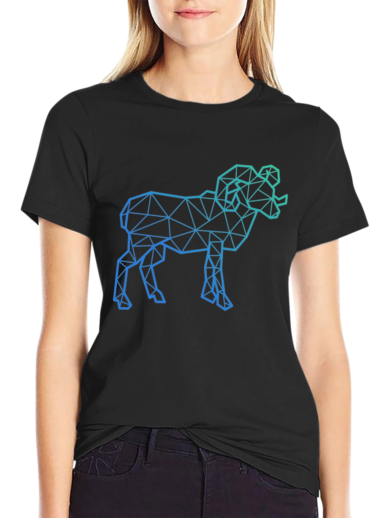 Geometric Ram Graphic Tee - Black