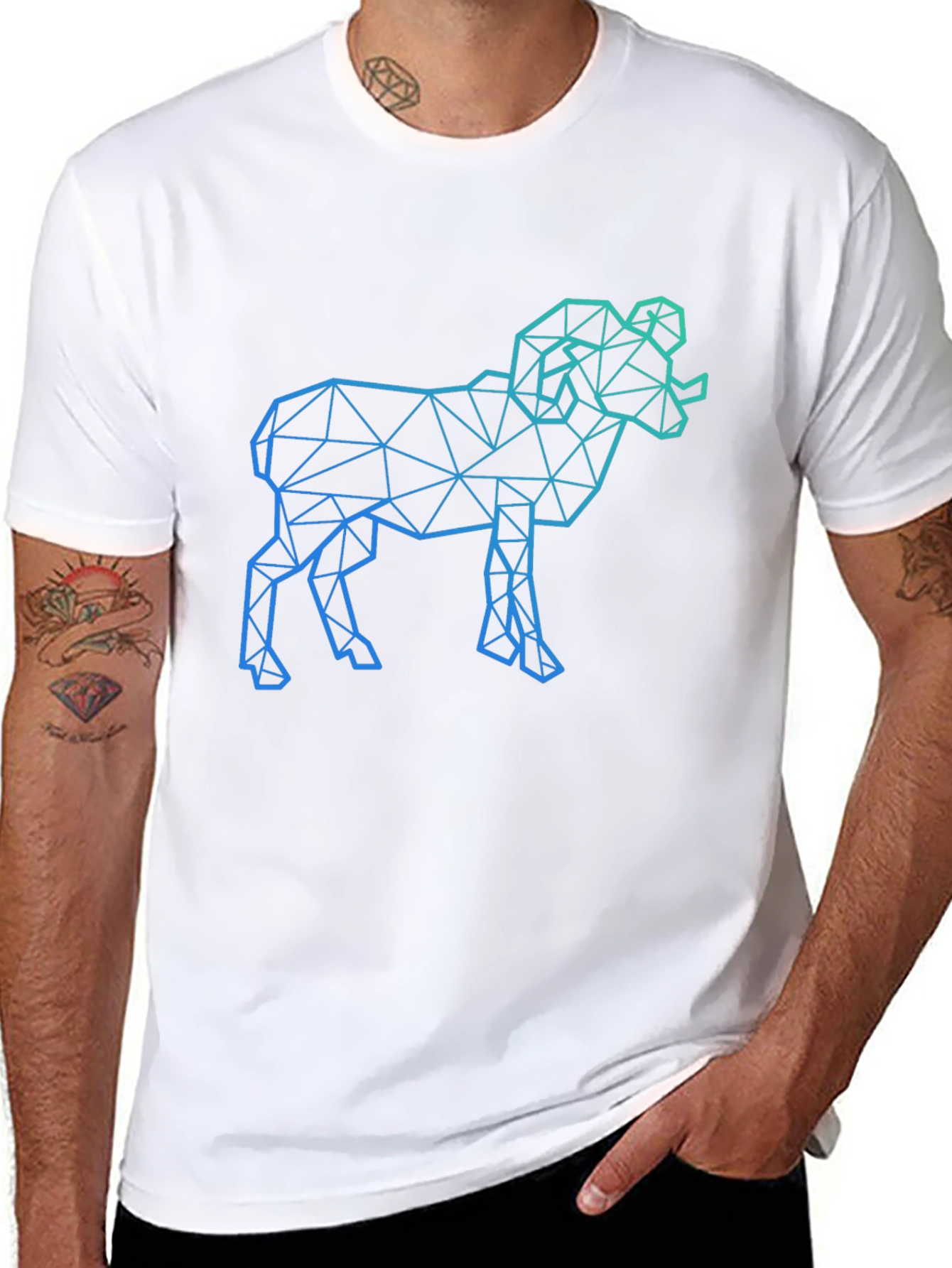 Geometric Ram Graphic Tee - Black