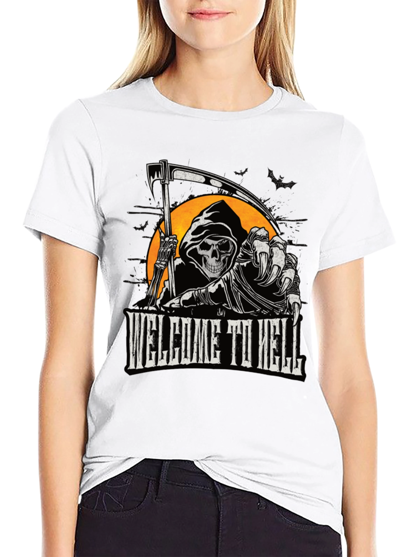 Welcome to Hell Grim Reaper Graphic Tee - Black