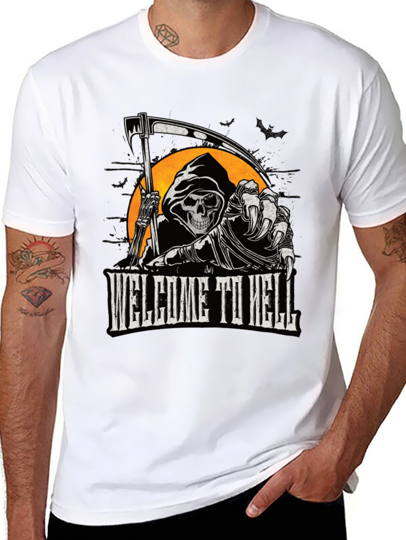Welcome to Hell Grim Reaper Graphic Tee - Black