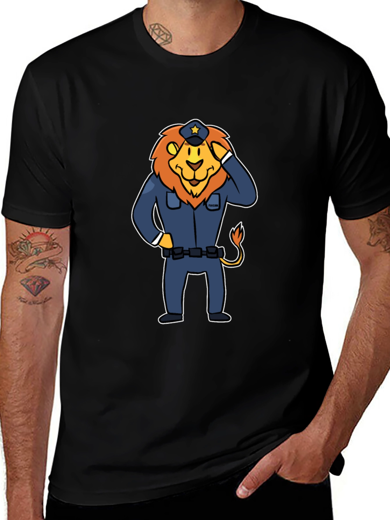 Lion Police Officer T-Shirt - Cartoon Design