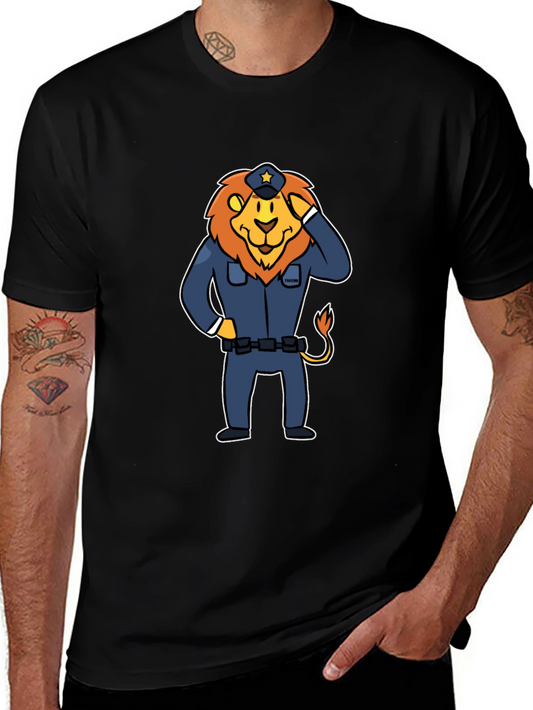 Lion Police Officer T-Shirt - Cartoon Design