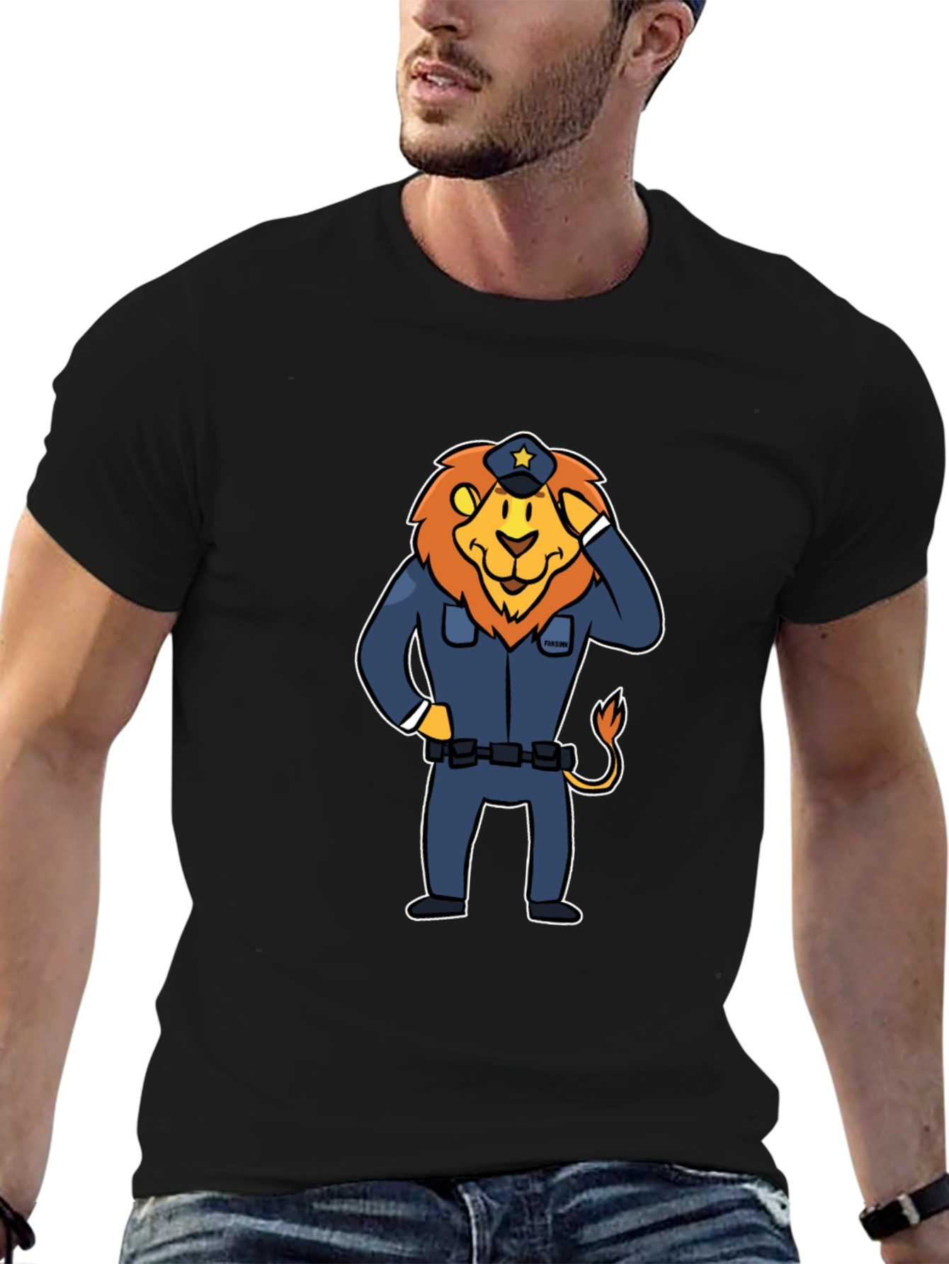 Lion Police Officer T-Shirt - Cartoon Design