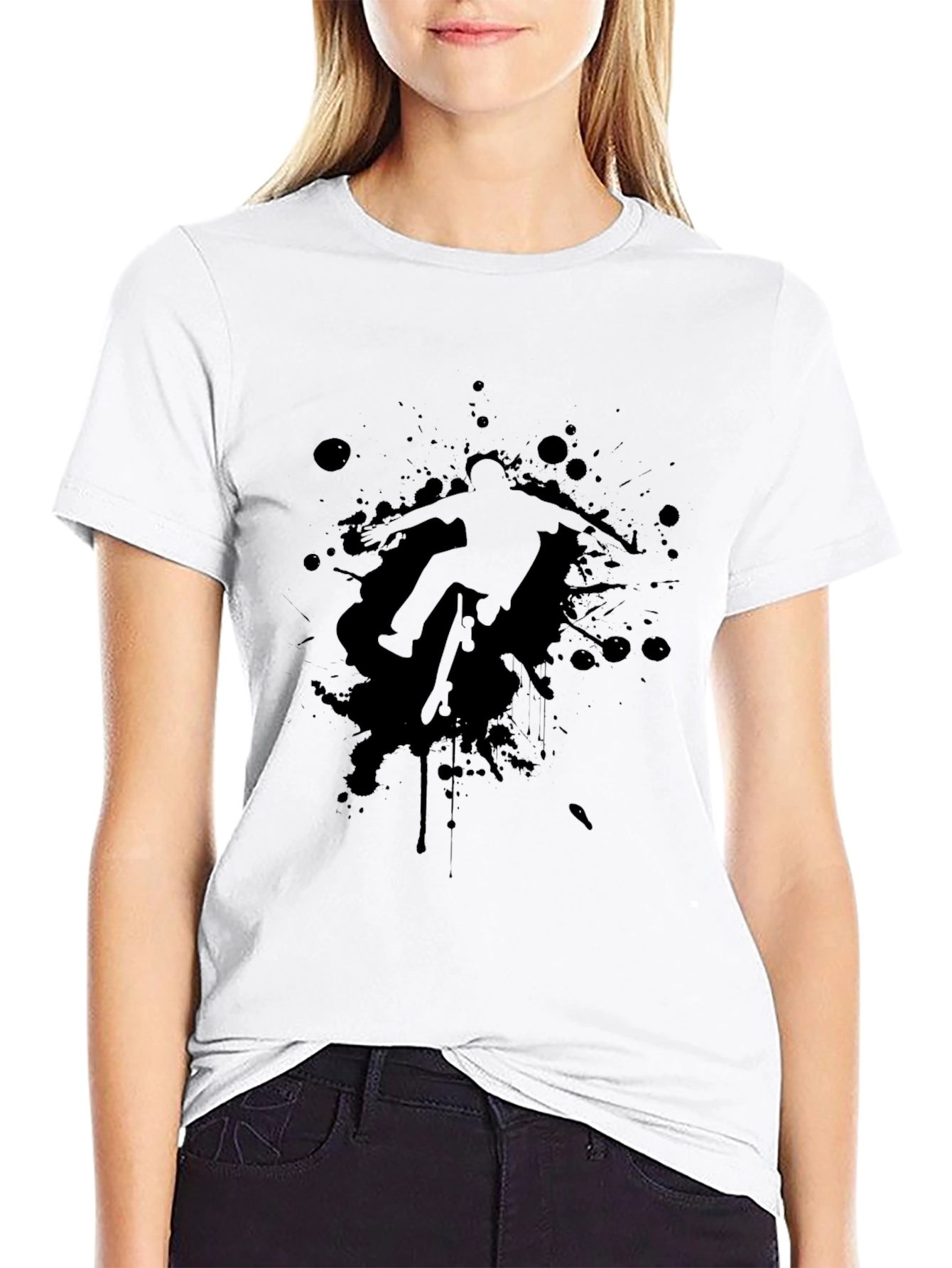 Skateboarder Splatter Graphic Black T-Shirt