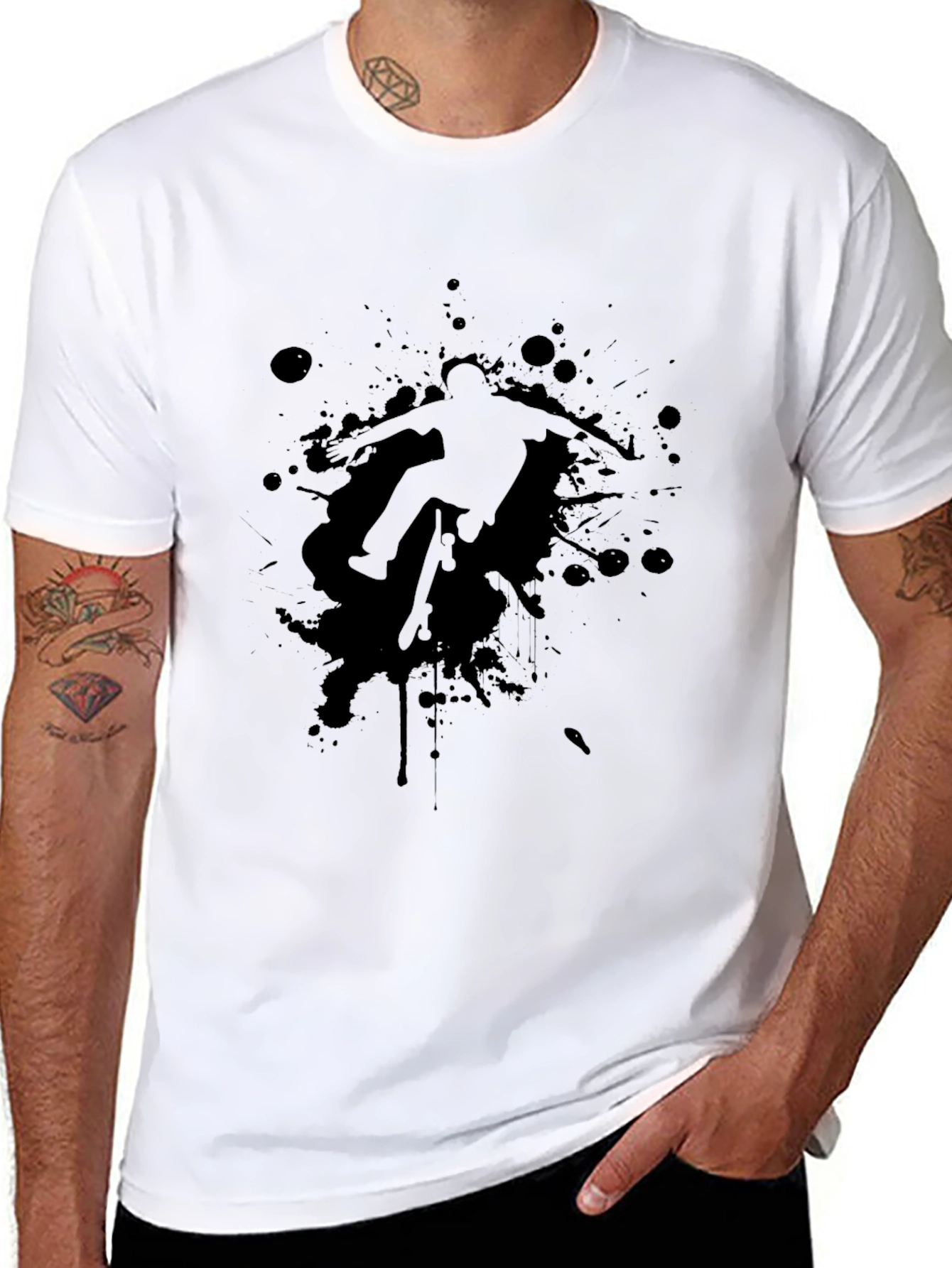 Skateboarder Splatter Graphic Black T-Shirt