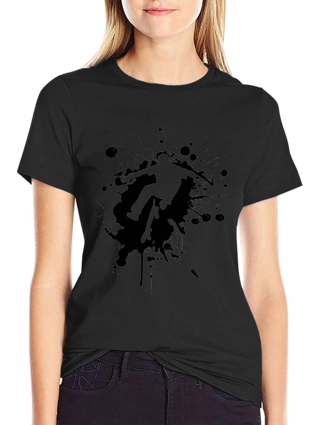 Skateboarder Splatter Graphic Black T-Shirt