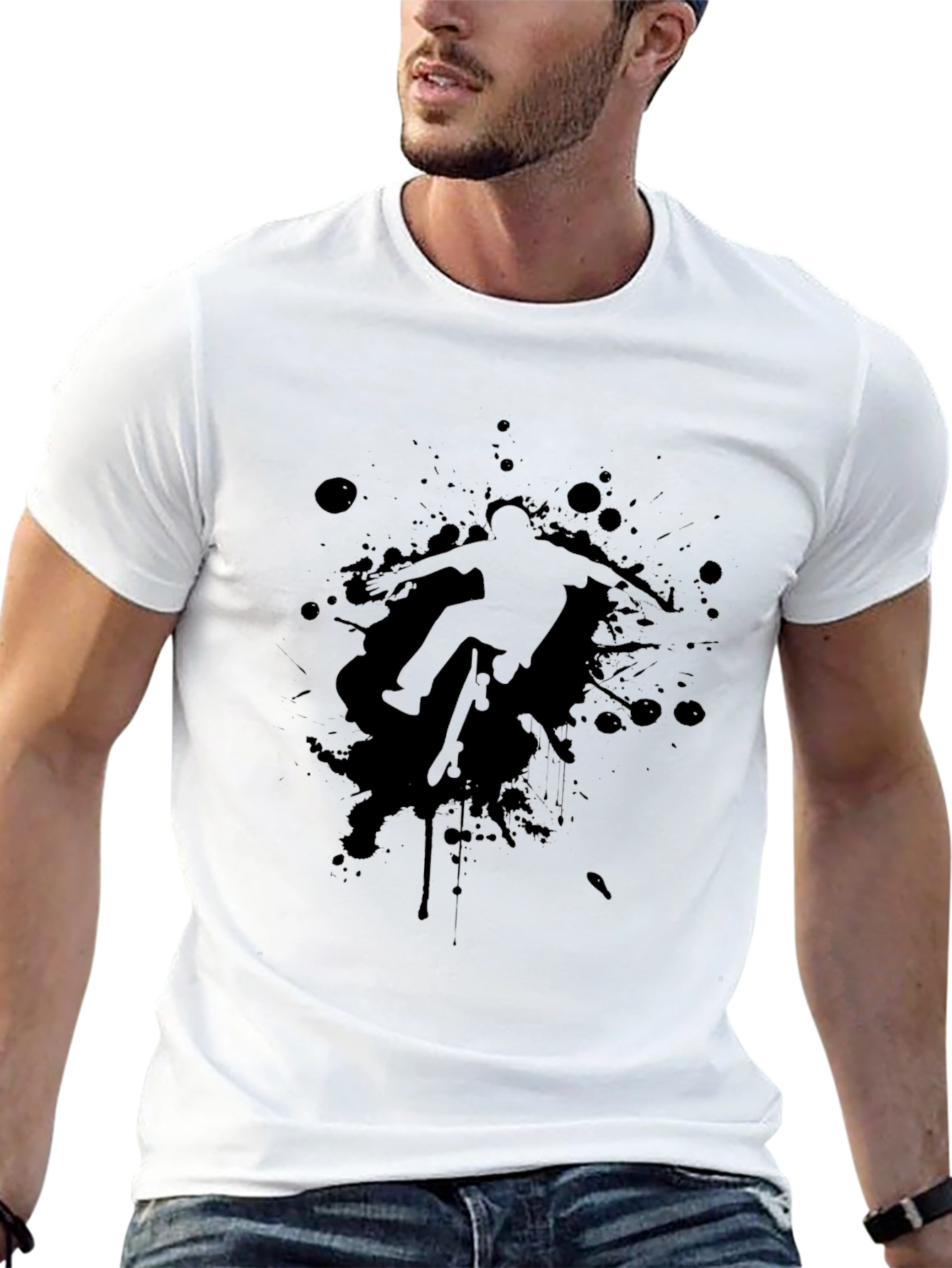 Skateboarder Splatter Graphic Black T-Shirt