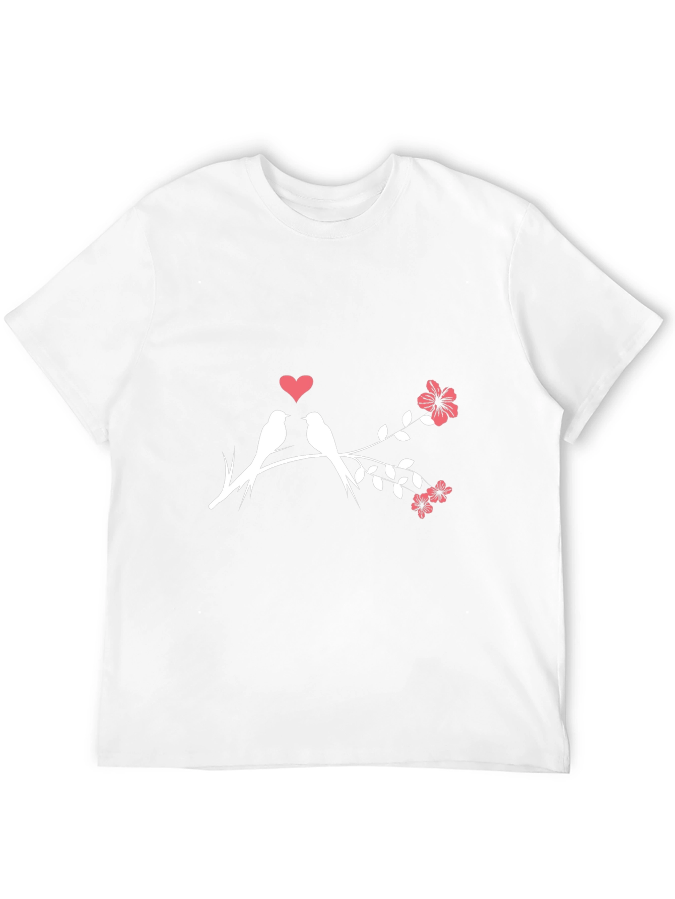 Love Birds T-Shirt - Romantic Floral Design