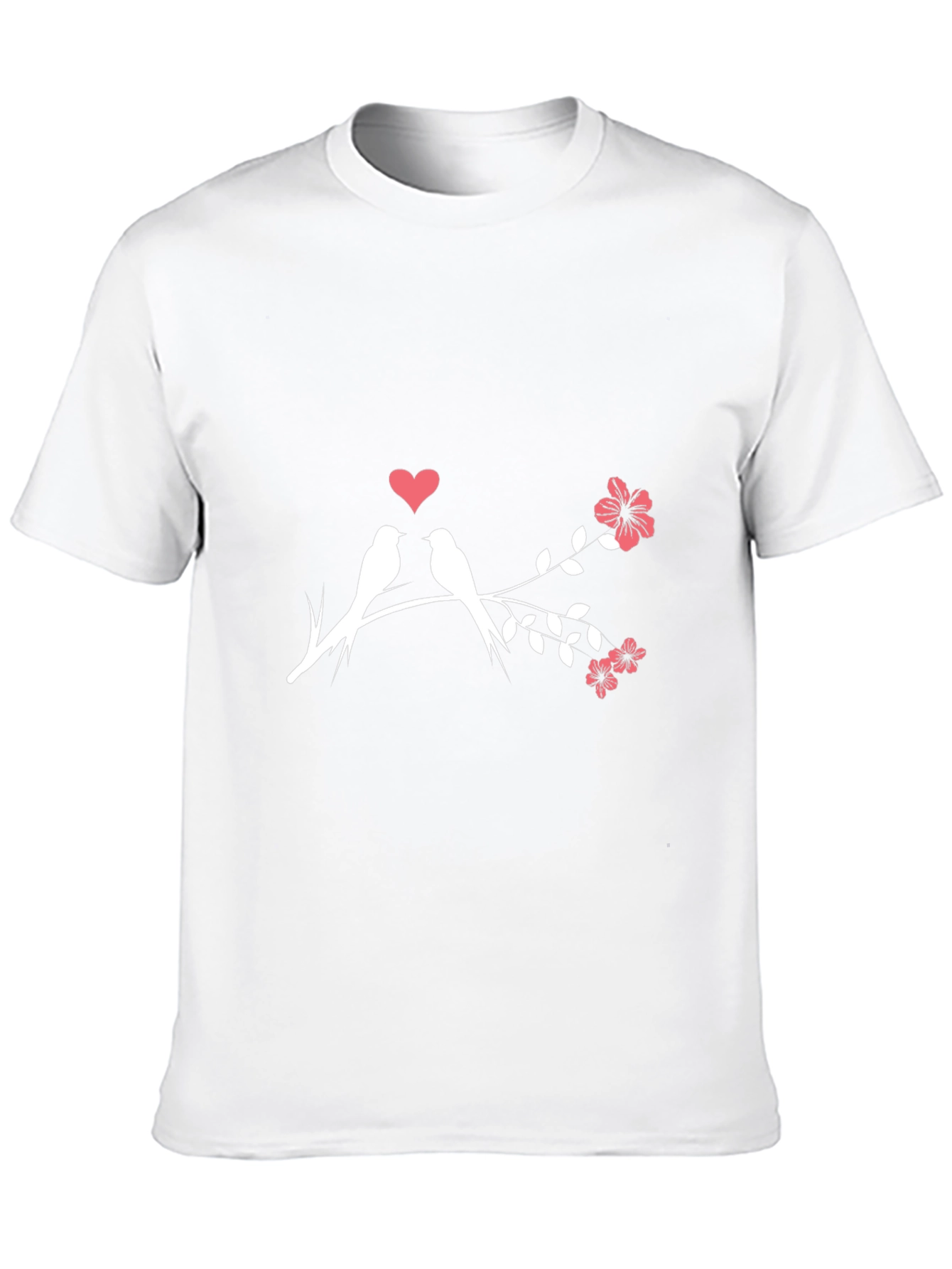 Love Birds T-Shirt - Romantic Floral Design