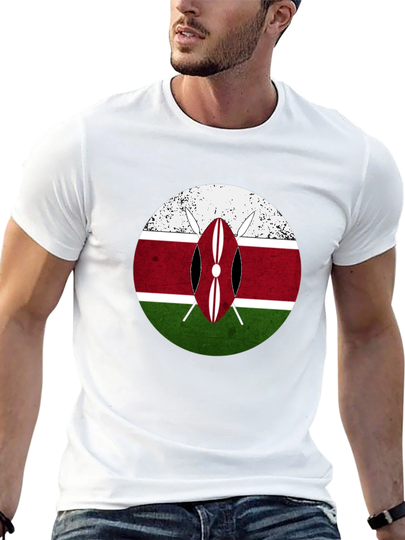 Kenya Flag Shield T-Shirt - Distressed Graphic Tee