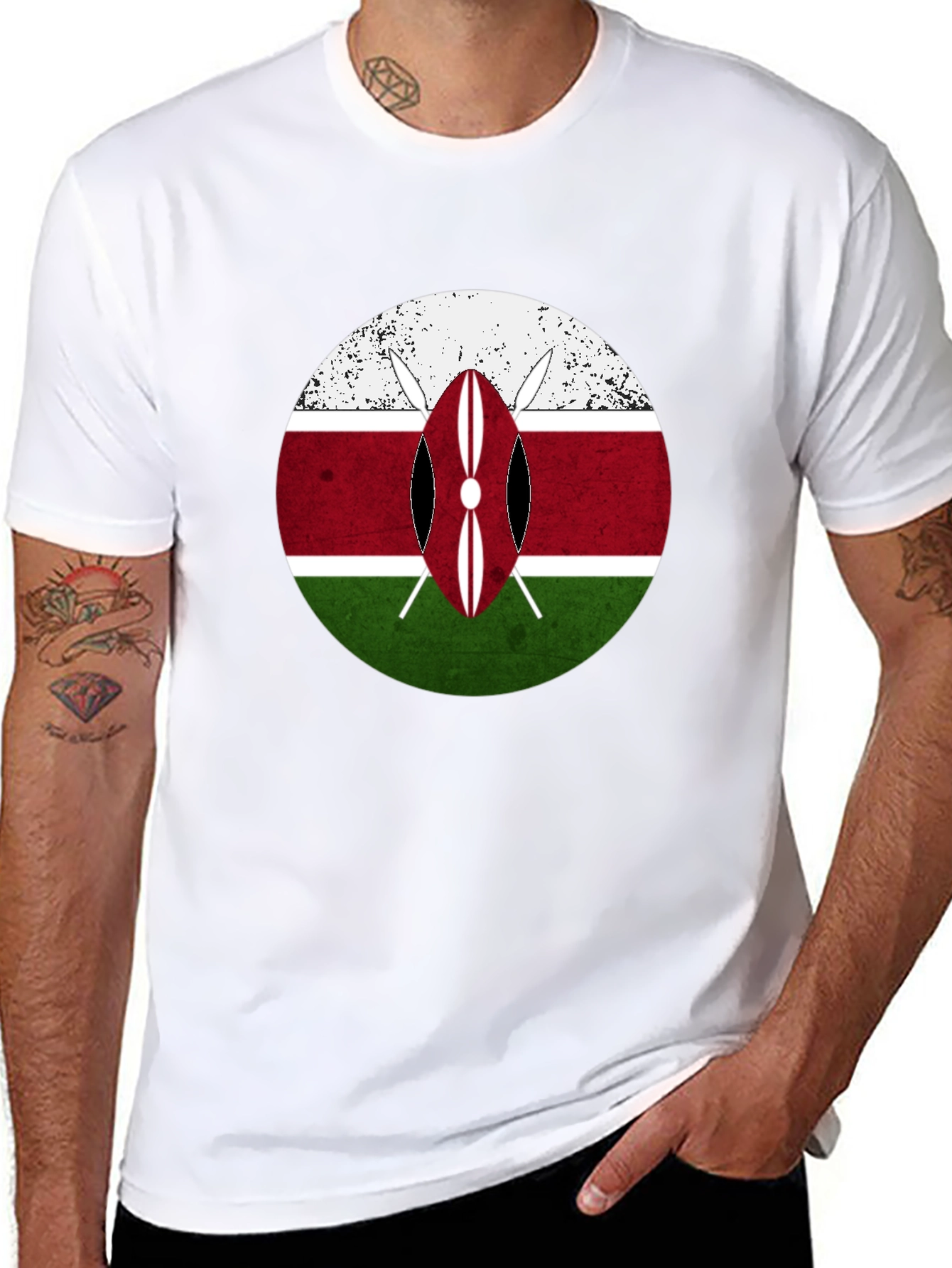 Kenya Flag Shield T-Shirt - Distressed Graphic Tee