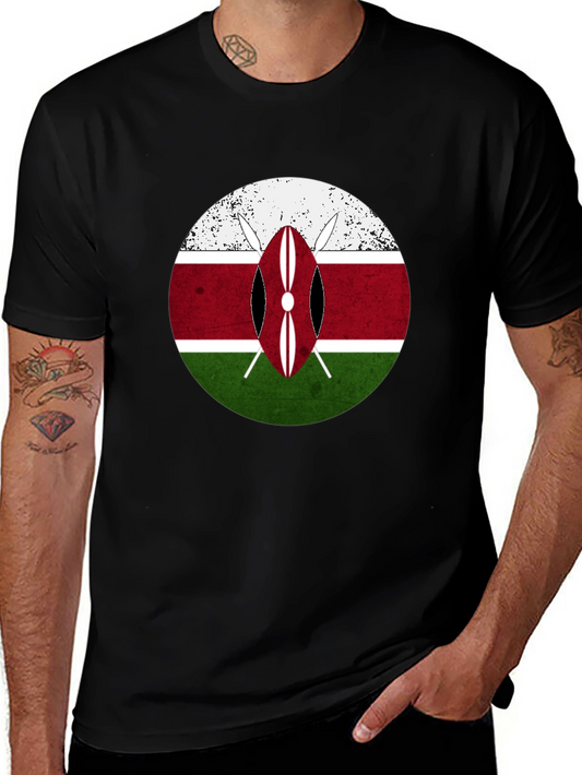Kenya Flag Shield T-Shirt - Distressed Graphic Tee