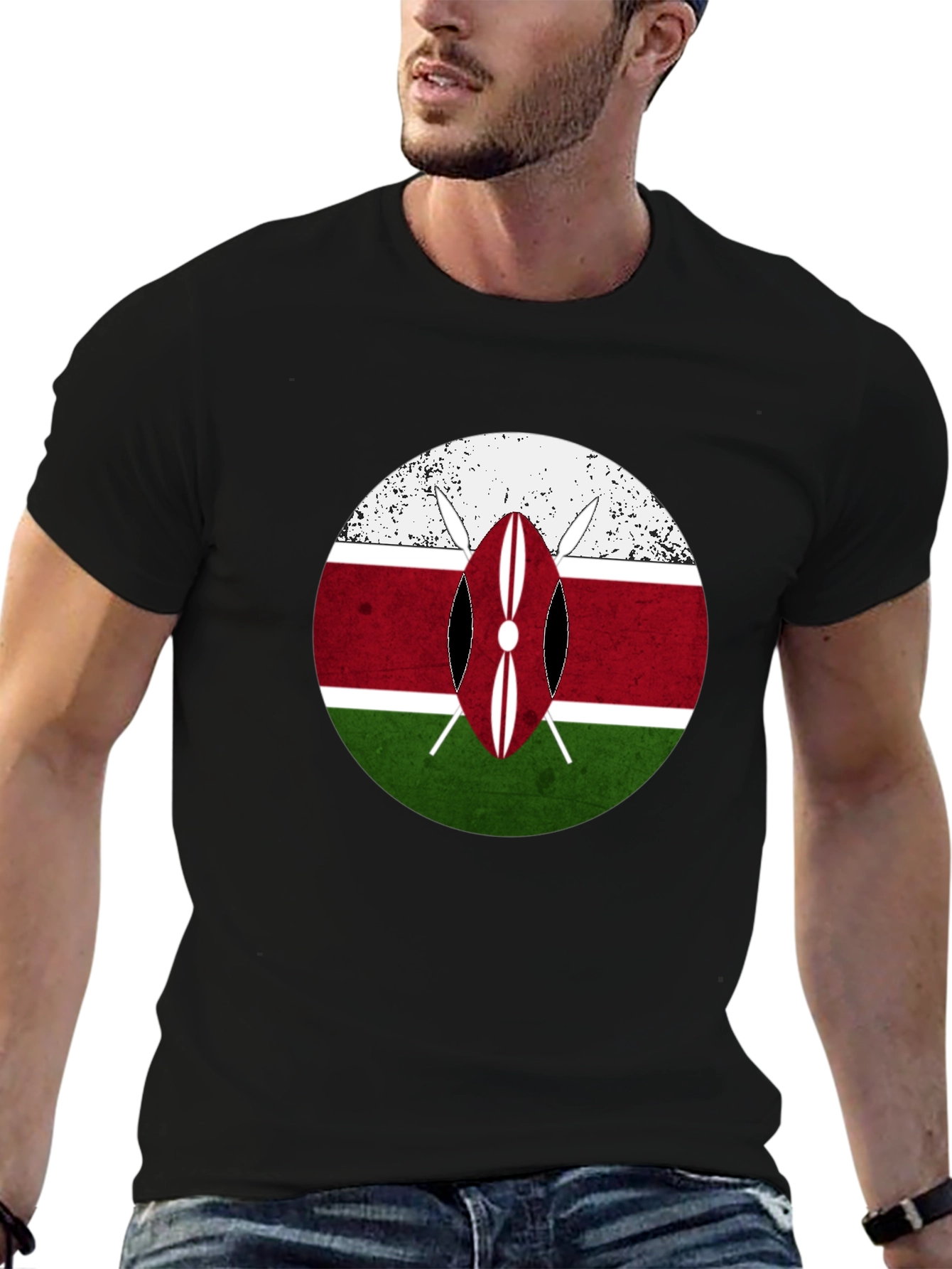 Kenya Flag Shield T-Shirt - Distressed Graphic Tee