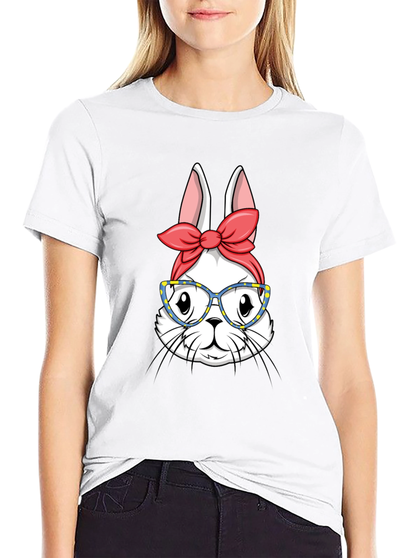 Bunny with Glasses T-Shirt - Black