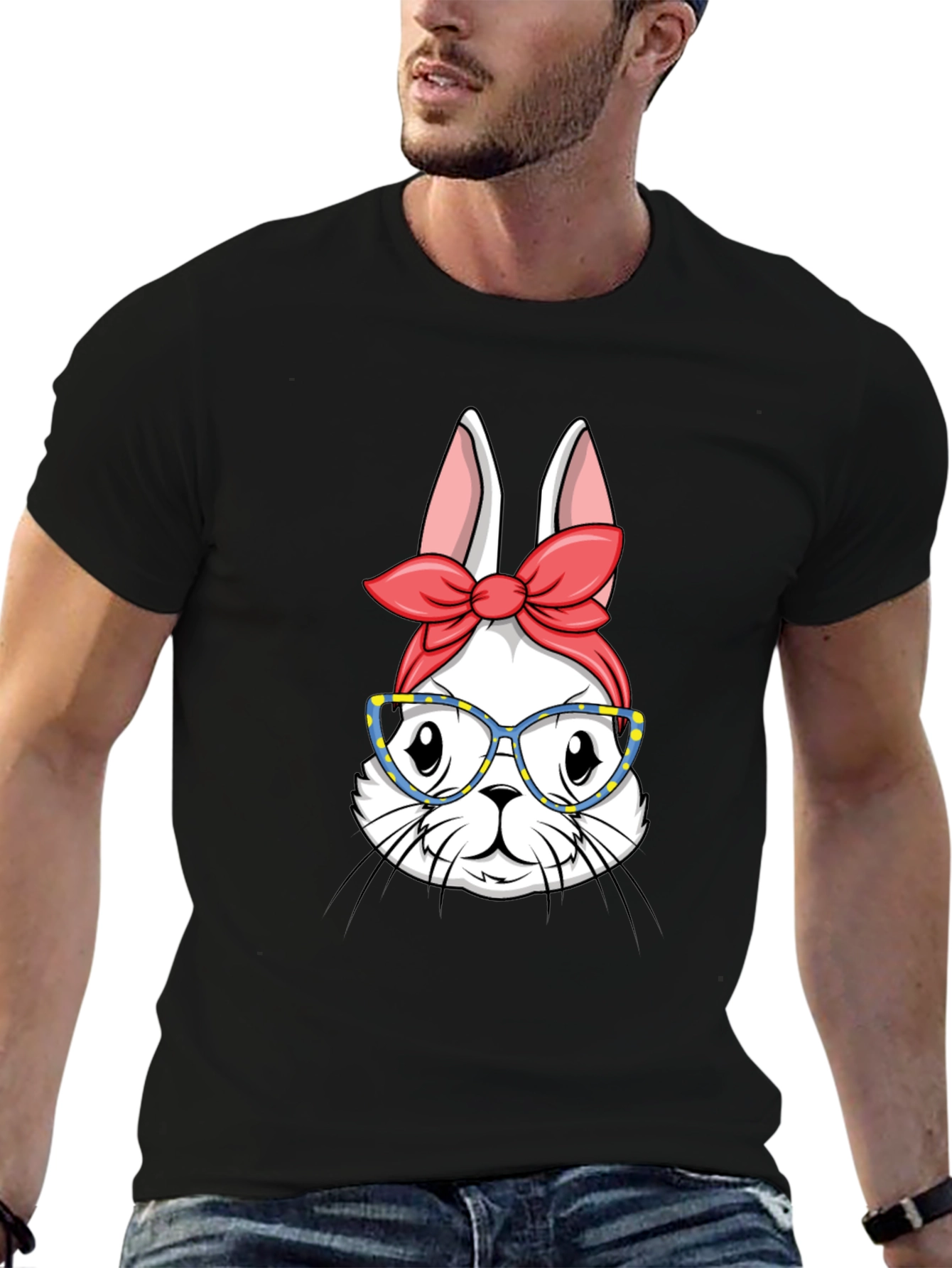 Bunny with Glasses T-Shirt - Black