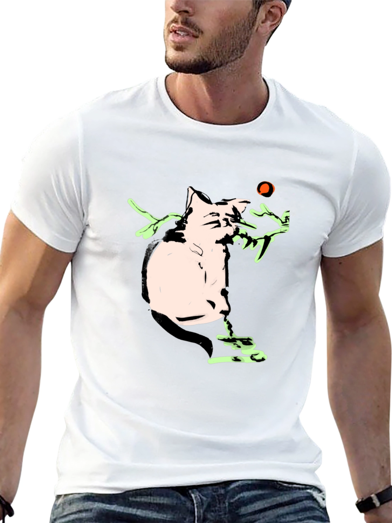 Cartoon Cat Playing With a Ball Black T-Shirt