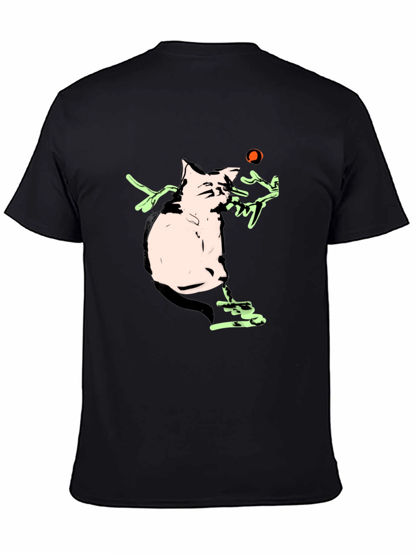 Cartoon Cat Playing With a Ball Black T-Shirt