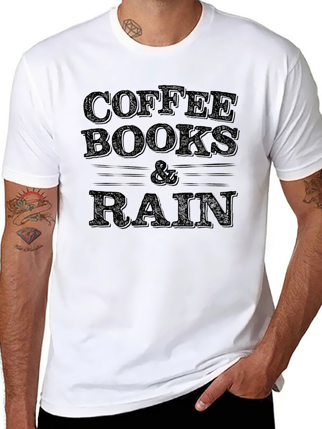Coffee Books & Rain Graphic Tee - Black