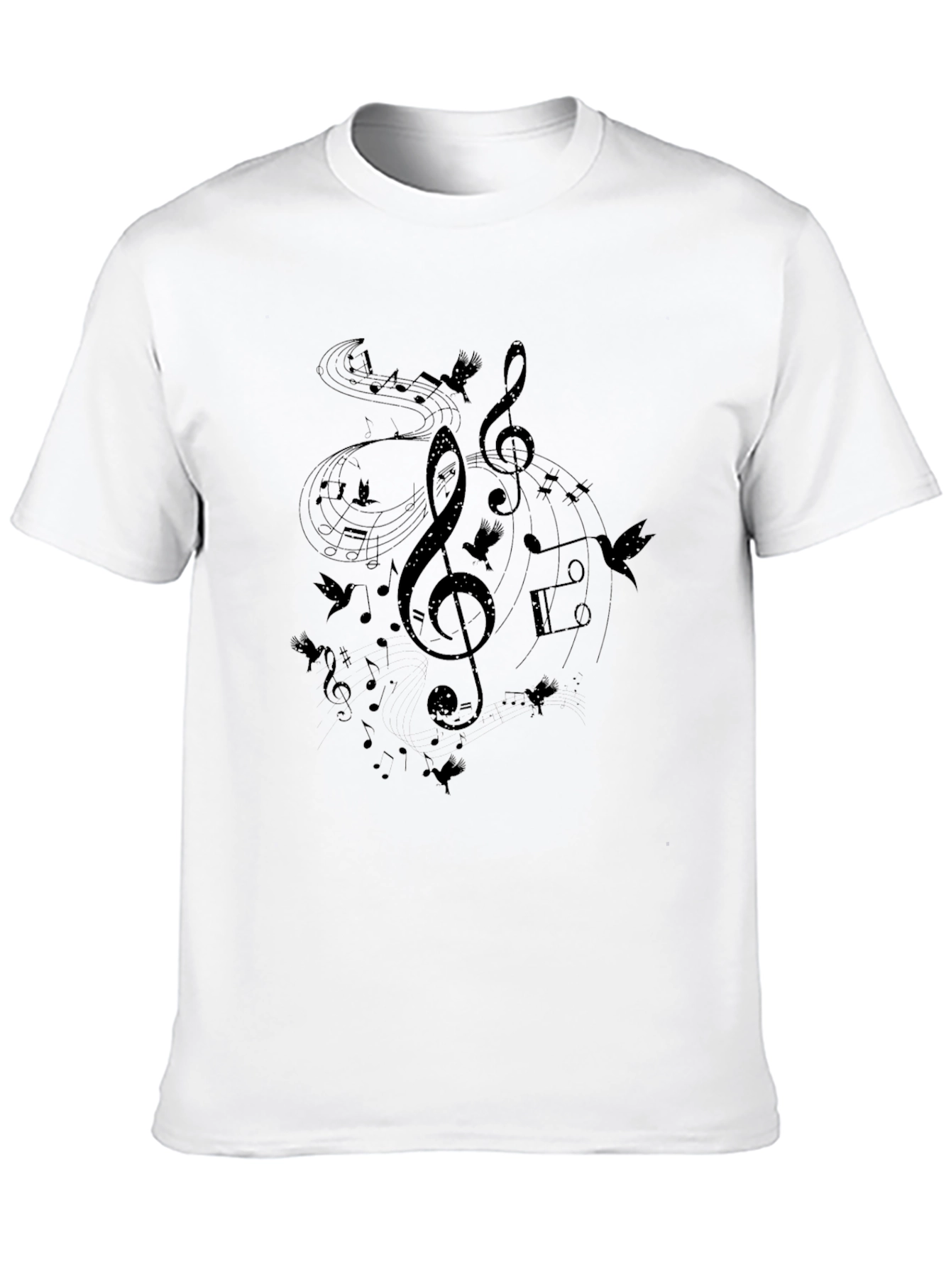 Musical Notes Birds Black T-Shirt