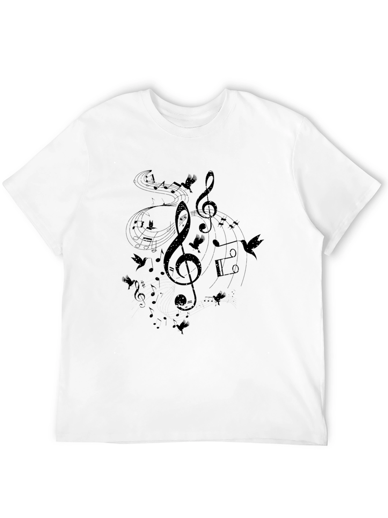 Musical Notes Birds Black T-Shirt