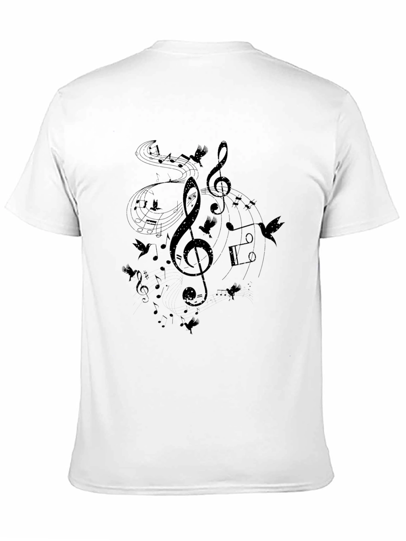 Musical Notes Birds Black T-Shirt