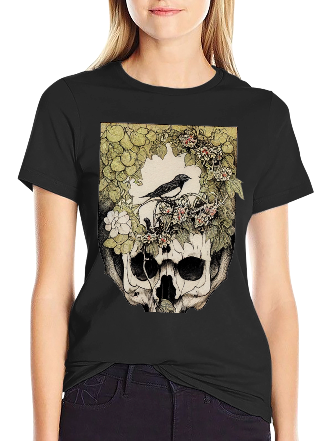 Skull & Bird Graphic Tee - Unique Gothic Style