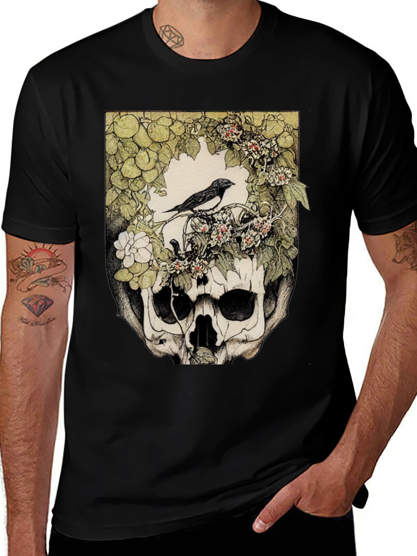 Skull & Bird Graphic Tee - Unique Gothic Style
