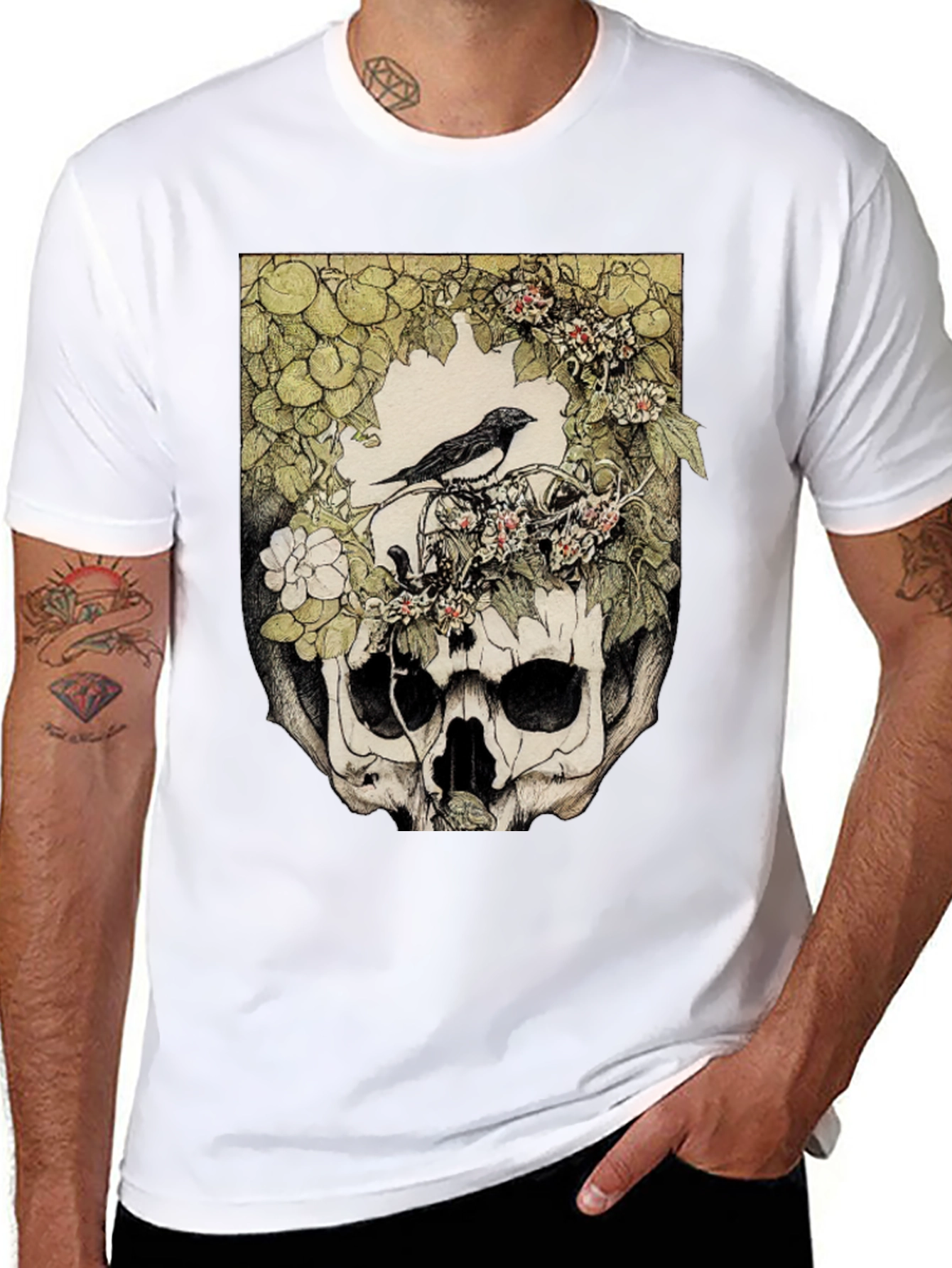Skull & Bird Graphic Tee - Unique Gothic Style