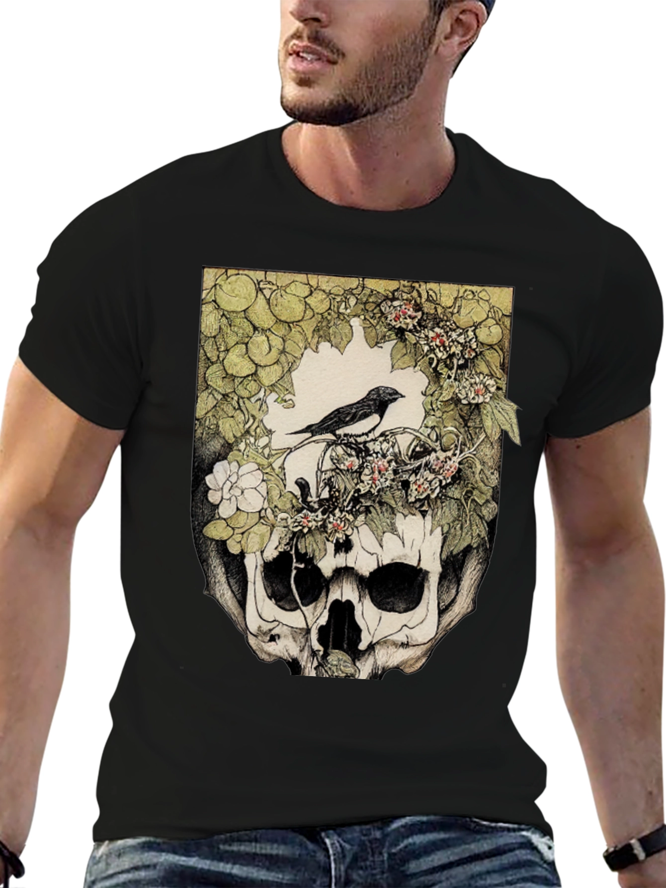Skull & Bird Graphic Tee - Unique Gothic Style