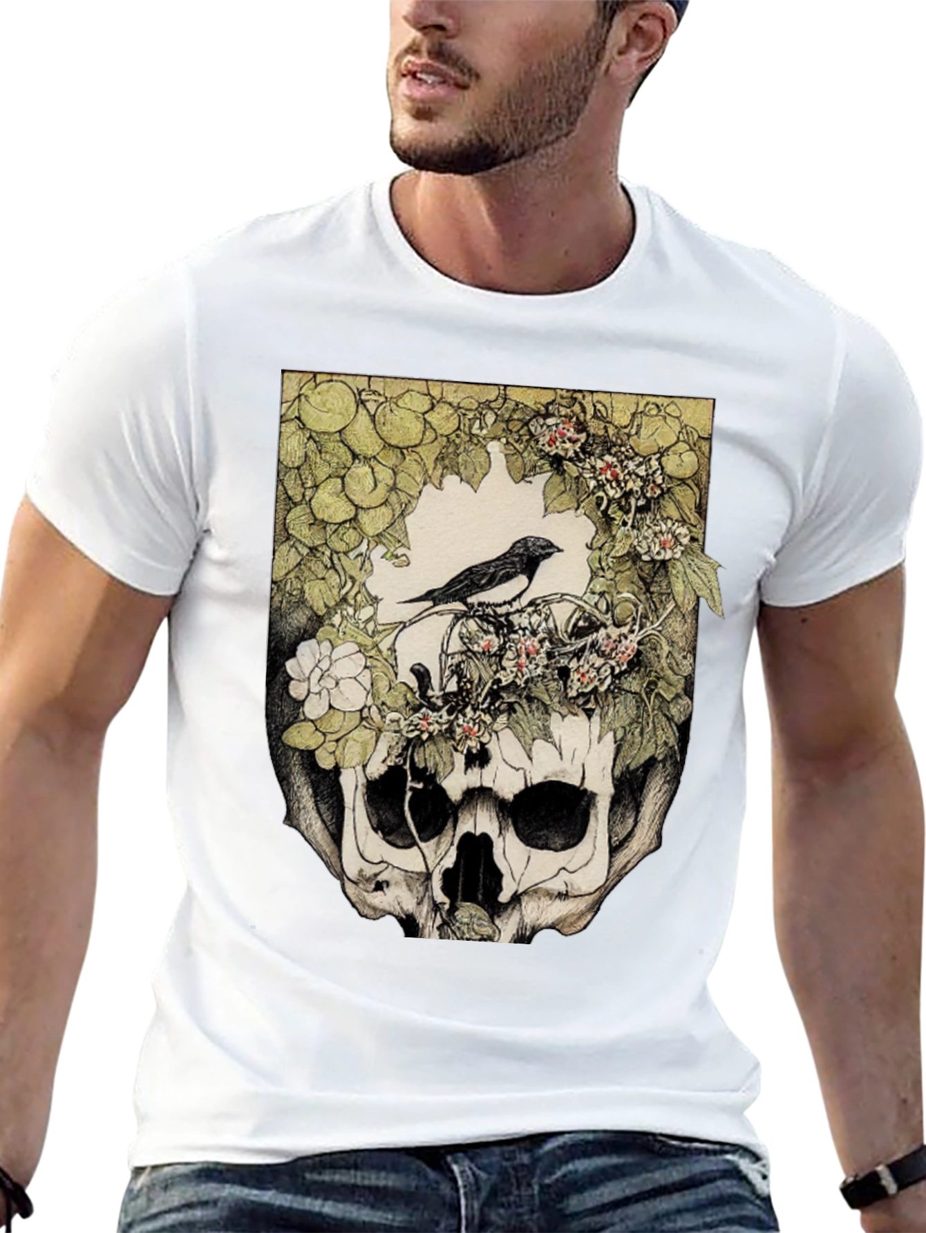 Skull & Bird Graphic Tee - Unique Gothic Style