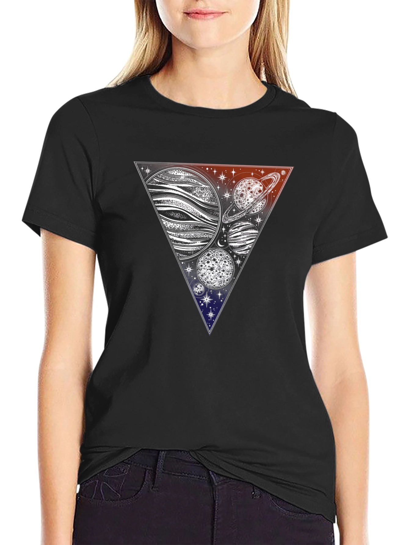 Cosmic Triangle Tee - Planets & Stars Graphic T-Shirt