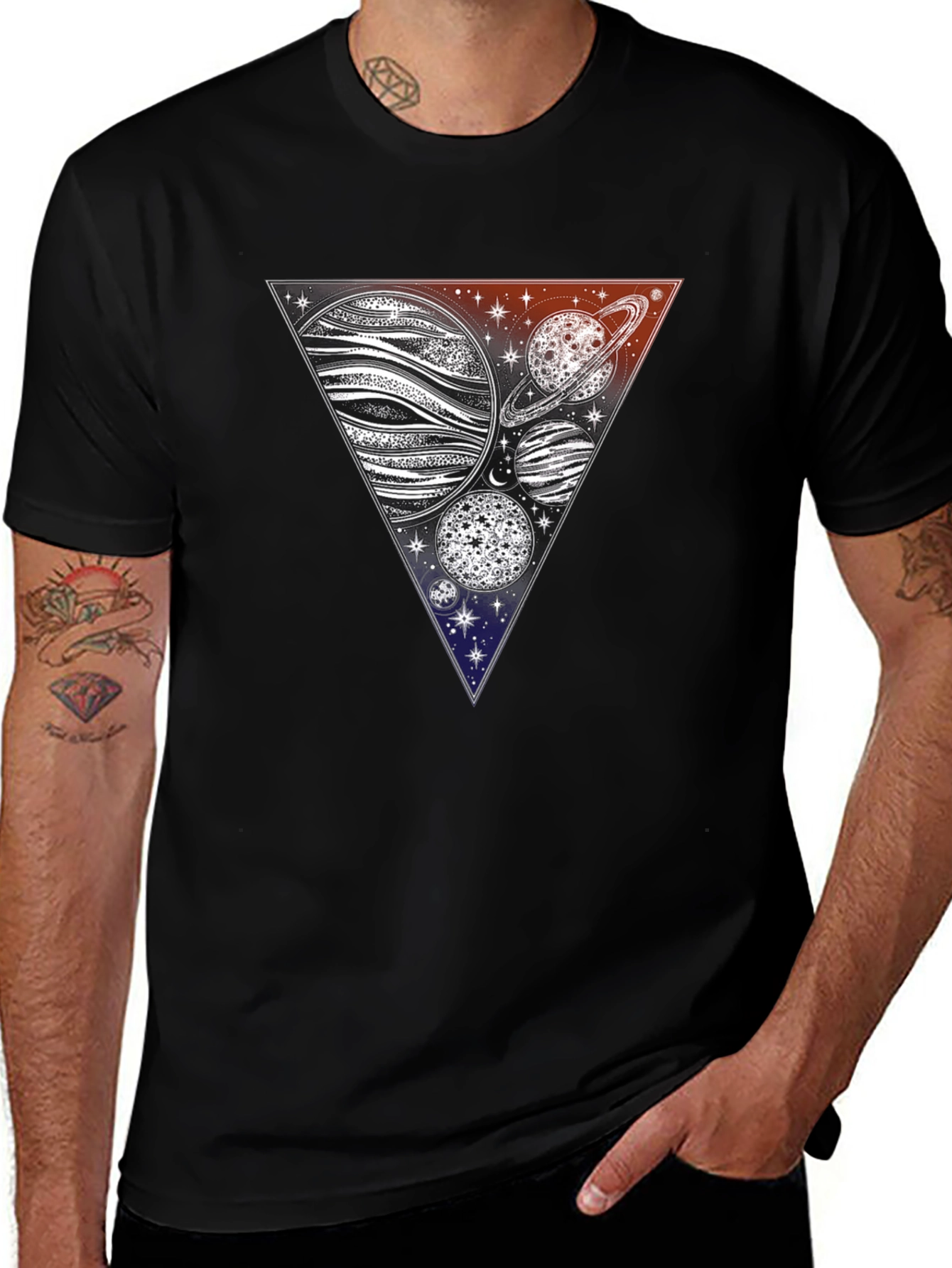 Cosmic Triangle Tee - Planets & Stars Graphic T-Shirt