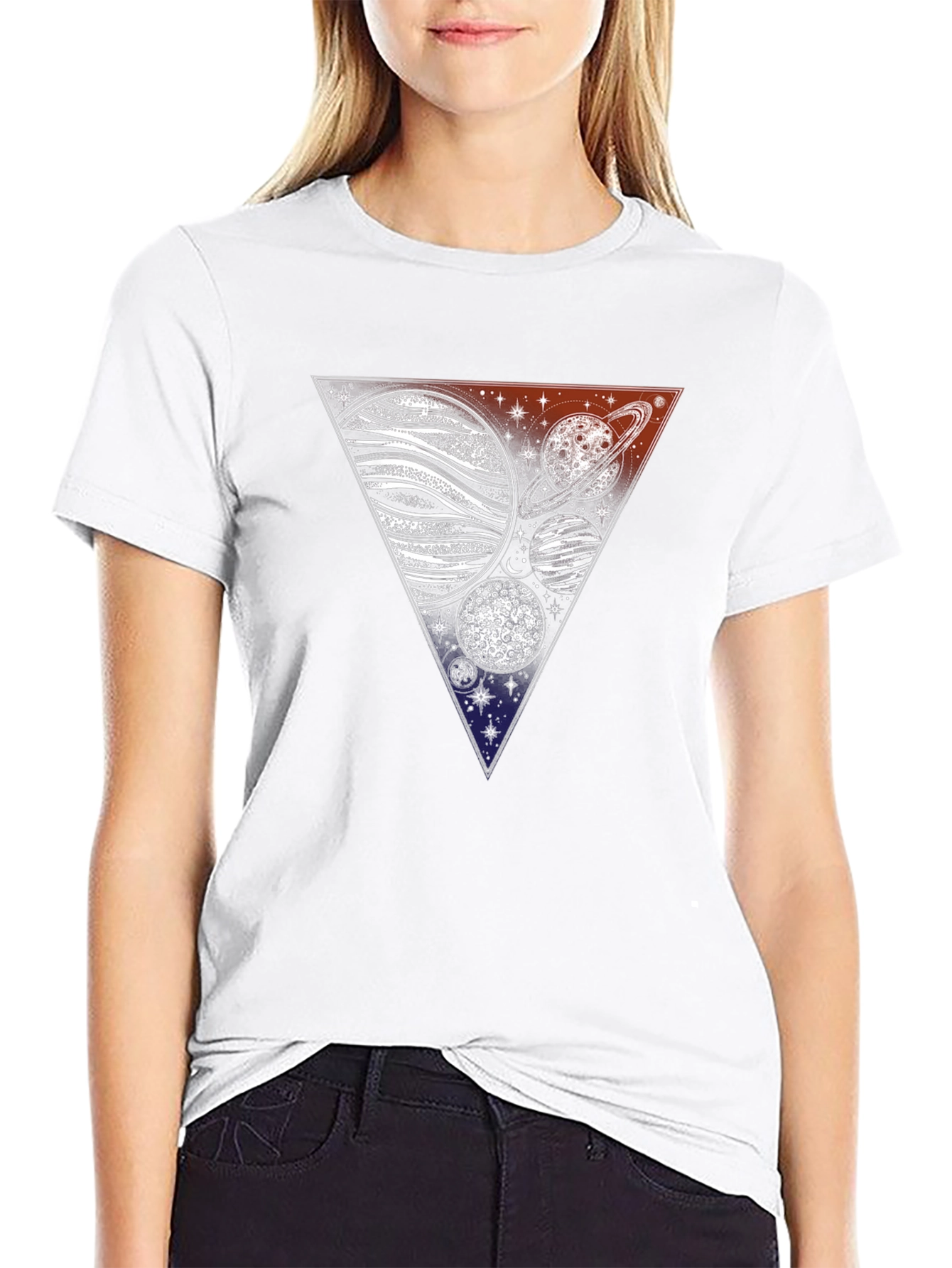 Cosmic Triangle Tee - Planets & Stars Graphic T-Shirt