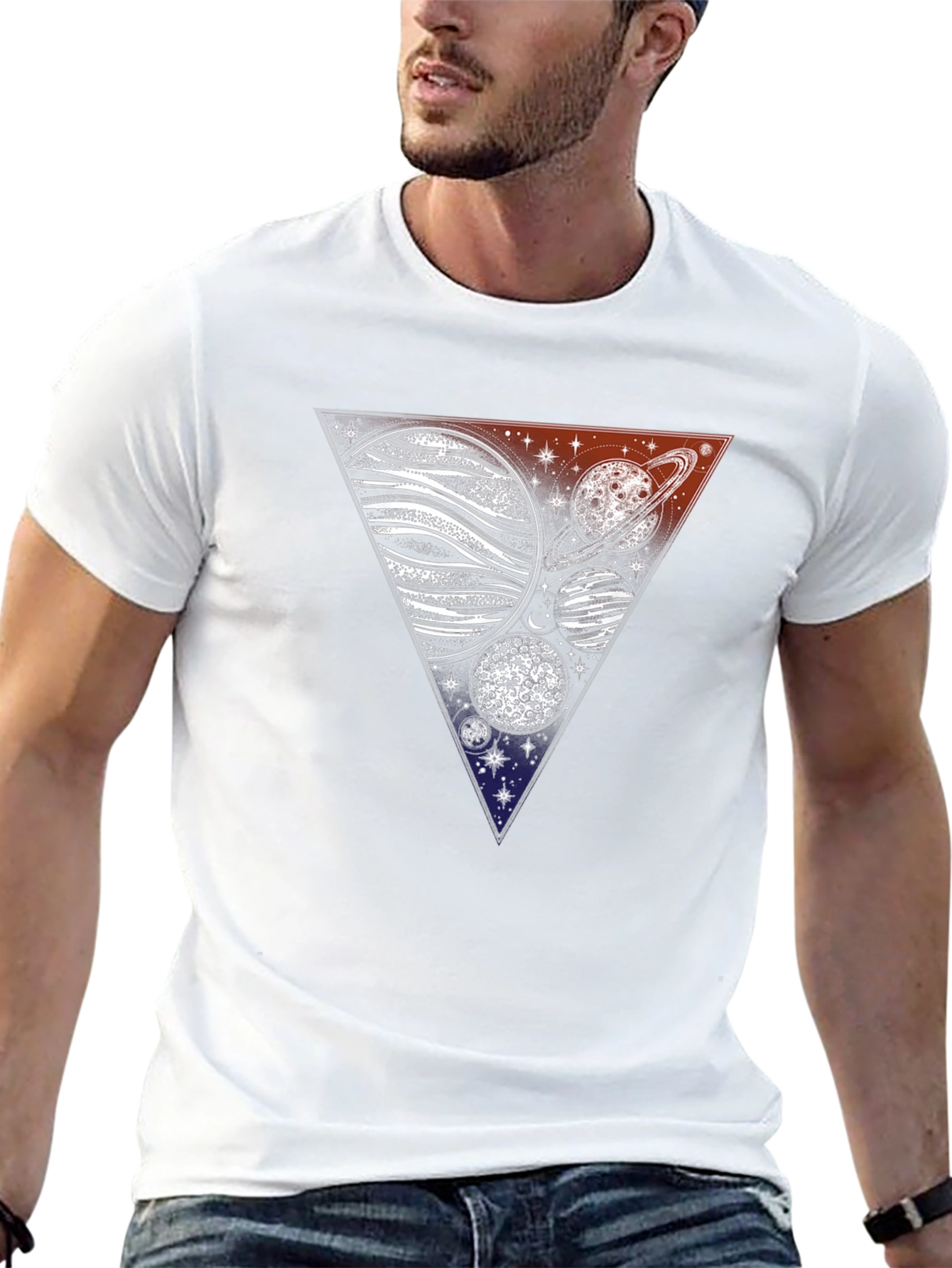 Cosmic Triangle Tee - Planets & Stars Graphic T-Shirt