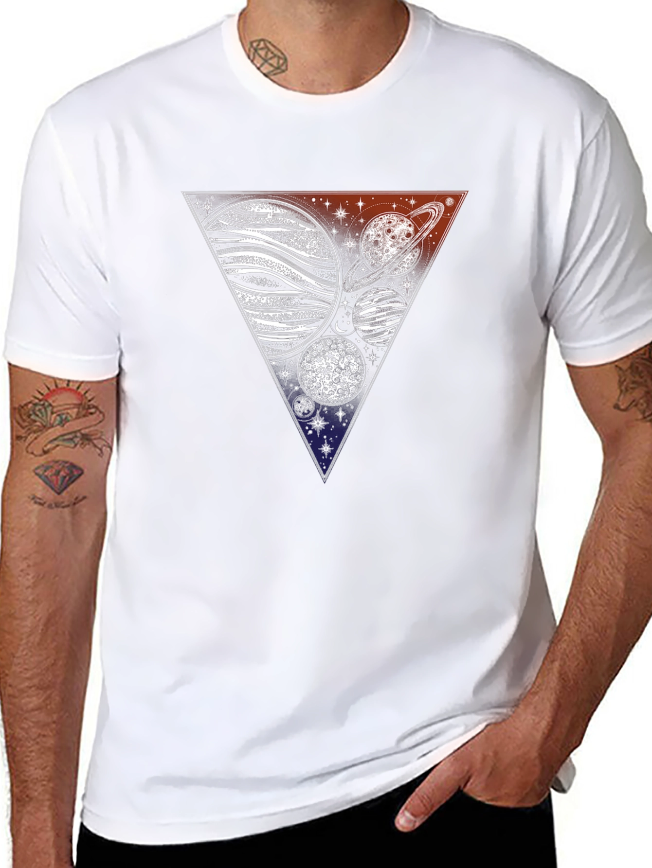 Cosmic Triangle Tee - Planets & Stars Graphic T-Shirt